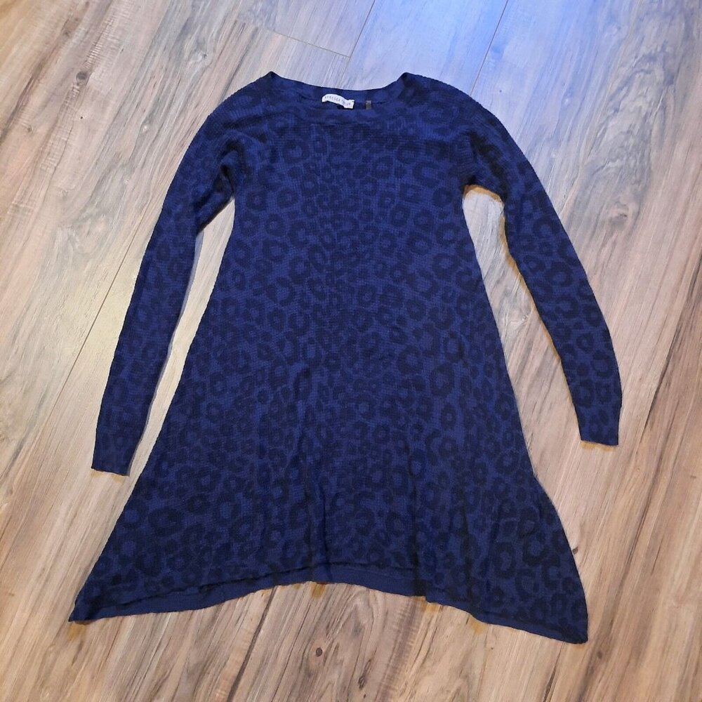 Rebecca Taylor Dress Womens Small Blue Thermal Waffle Knit Leopard Wool Blend